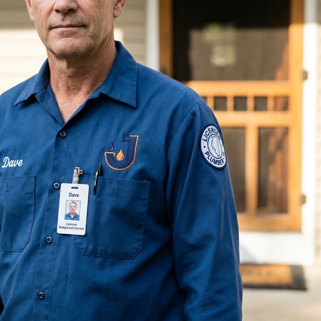 Licensed plumber showing ID badge in Groves, TX
