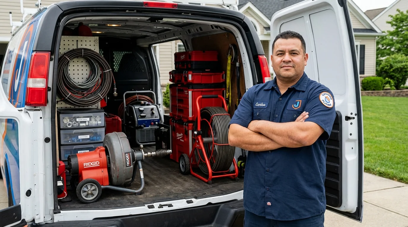Professional drain cleaning equipment and Johns Plumbing LLC plumber in Groves
