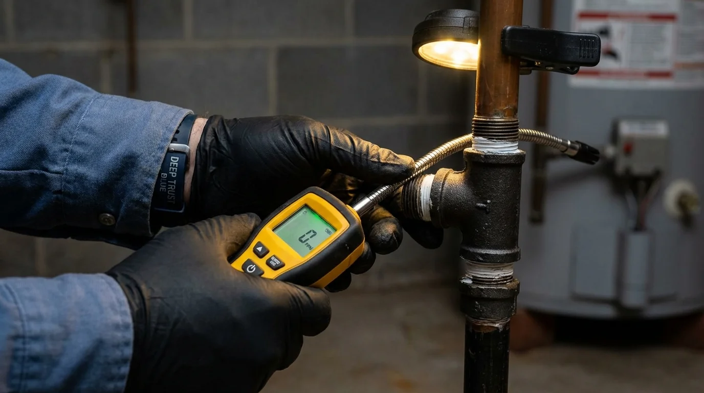 Gas leak detection with electronic sniffer by Johns Plumbing LLC in Groves