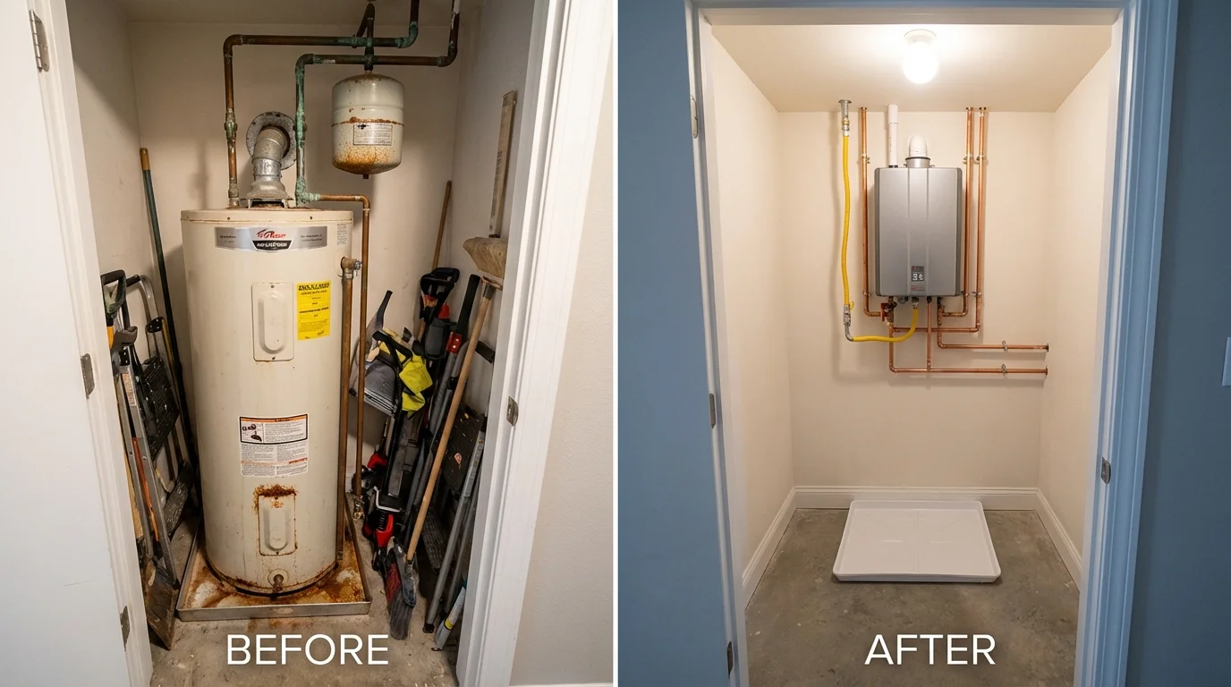 Tank water heater versus wall-mounted tankless unit comparison for Groves, TX homeowners